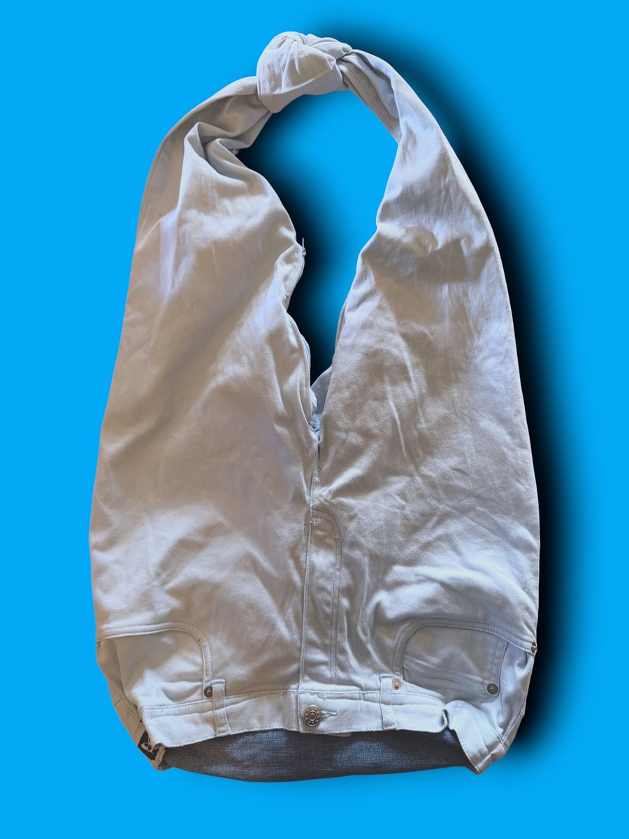 Upcycled Pale Blue Denim Hobo Bag with Patterned Lining