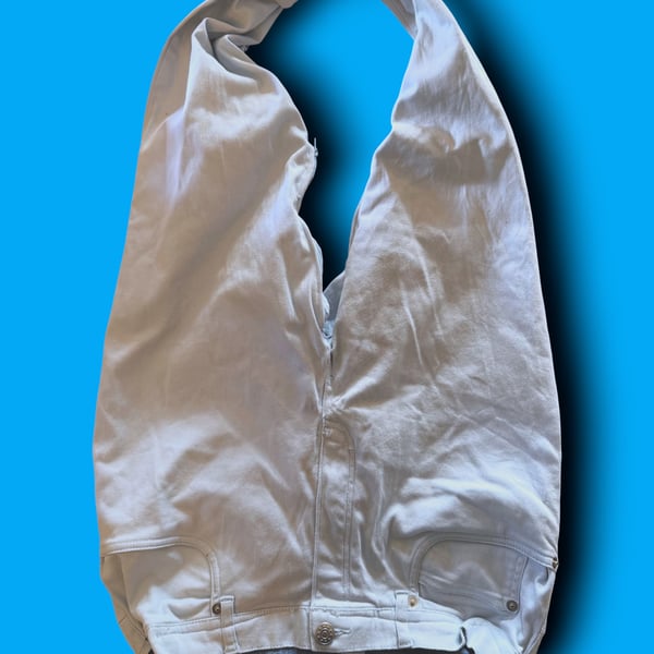 Upcycled Pale Blue Denim Hobo Bag with Patterned Lining