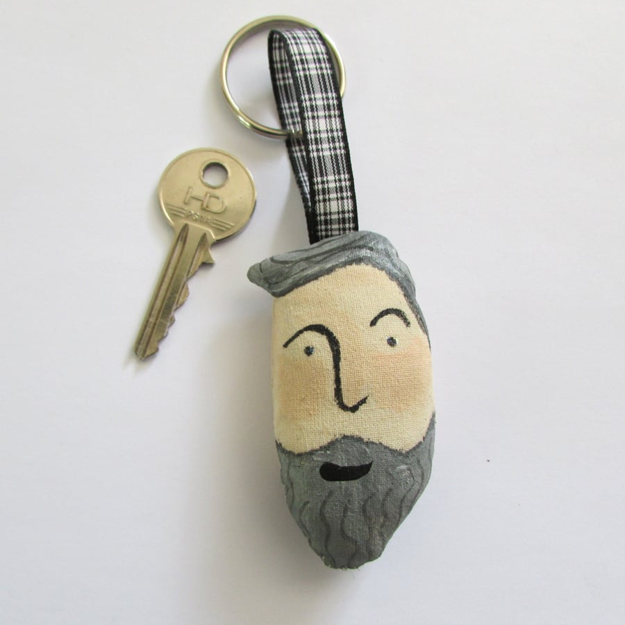 The Bearded Man Keyring, Zip Pull or Bag Charm 