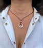 Leather Choker Necklace, Silver Plated Ring Pendant, Boho Knot Design - Image 1