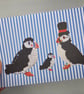 A5 Puffin family print on blue and white - Image 2