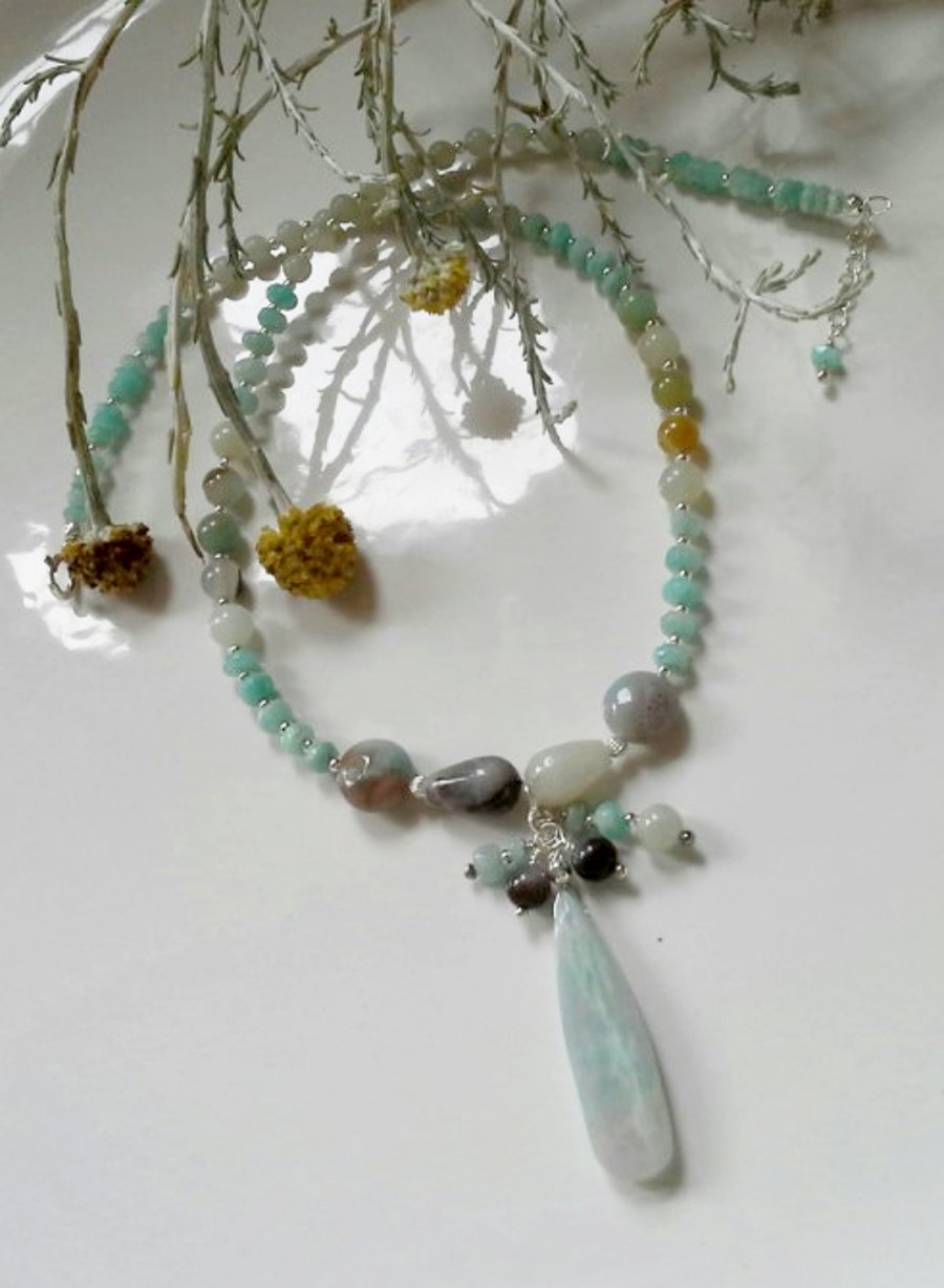 Amazonite Drop Design Sterling Silver Necklace