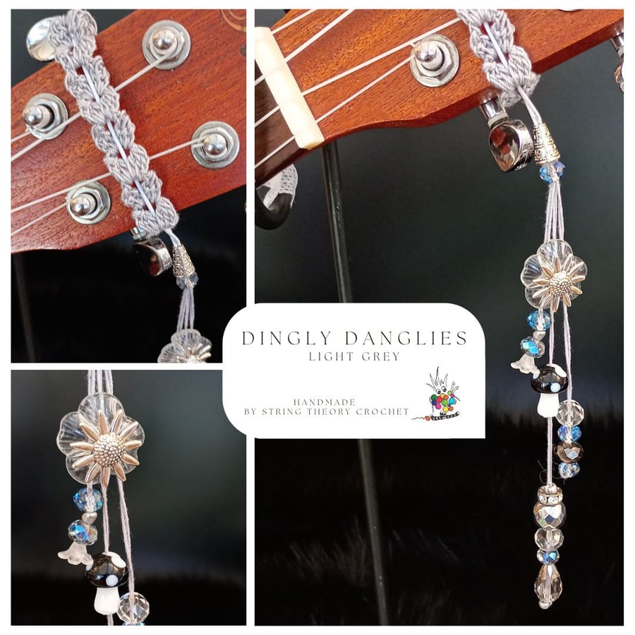 Light Grey Dingly Dangly   Ukulele Headstock Wrap