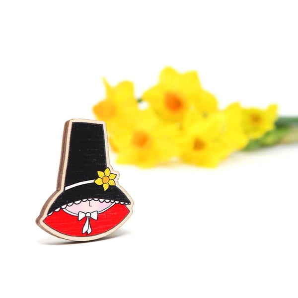 Welsh Lady pin badge, St Davids day badge 