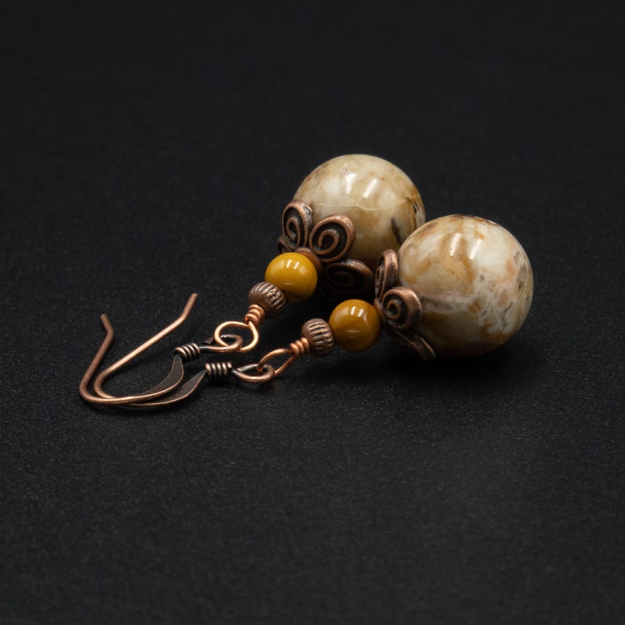 Jasper, Mookaite and copper gemstone  handmade  earrings , Pisces jewelry