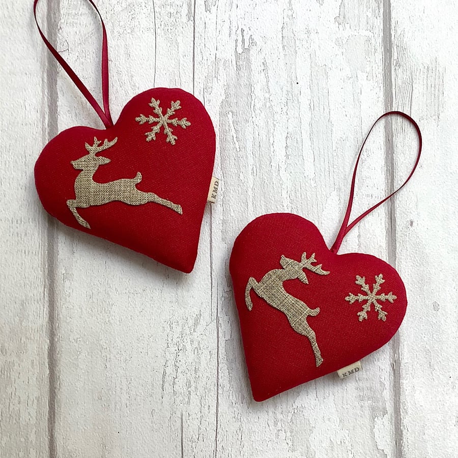Christmas Hanging Heart - Reindeer - Red
