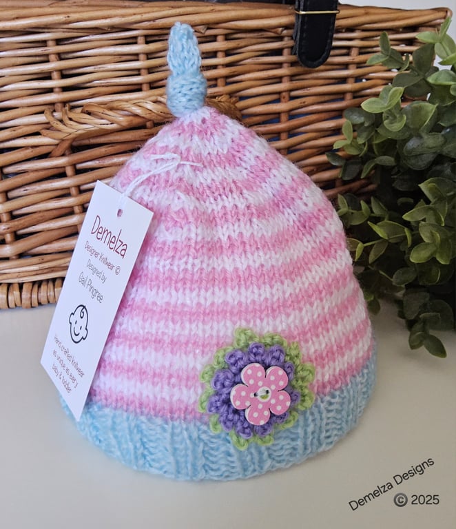 Designer Newborn Knotted Pixie Hat with Cotton