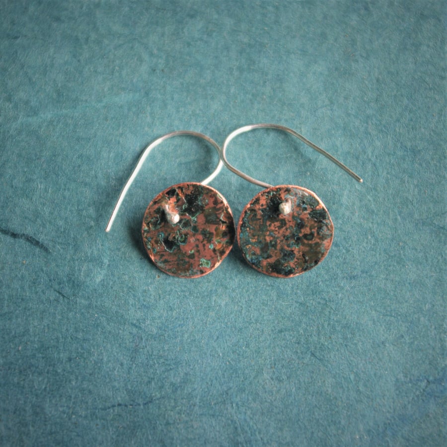 Verdigris Copper Circle  Dangle Earrings