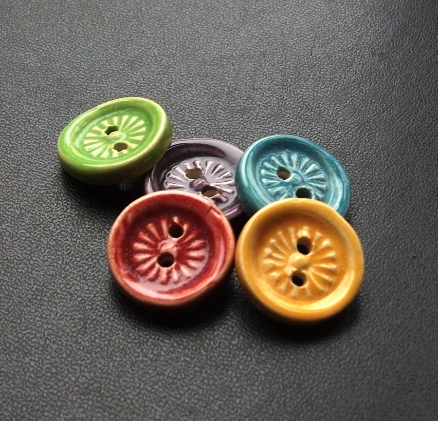 set of five small bright ceramic buttons