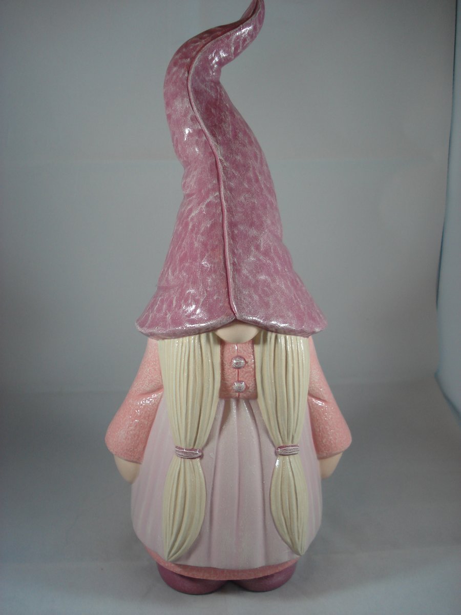 Large Pink Ceramic Garden Home Gnome Figurine Gonk Ornament Decoration.