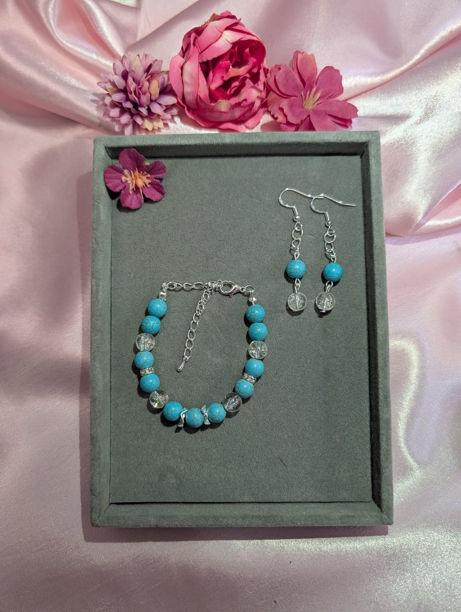 Turquoise & Crackle Clear Quartz Jewellery Set