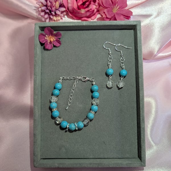 Turquoise & Crackle Clear Quartz Jewellery Set
