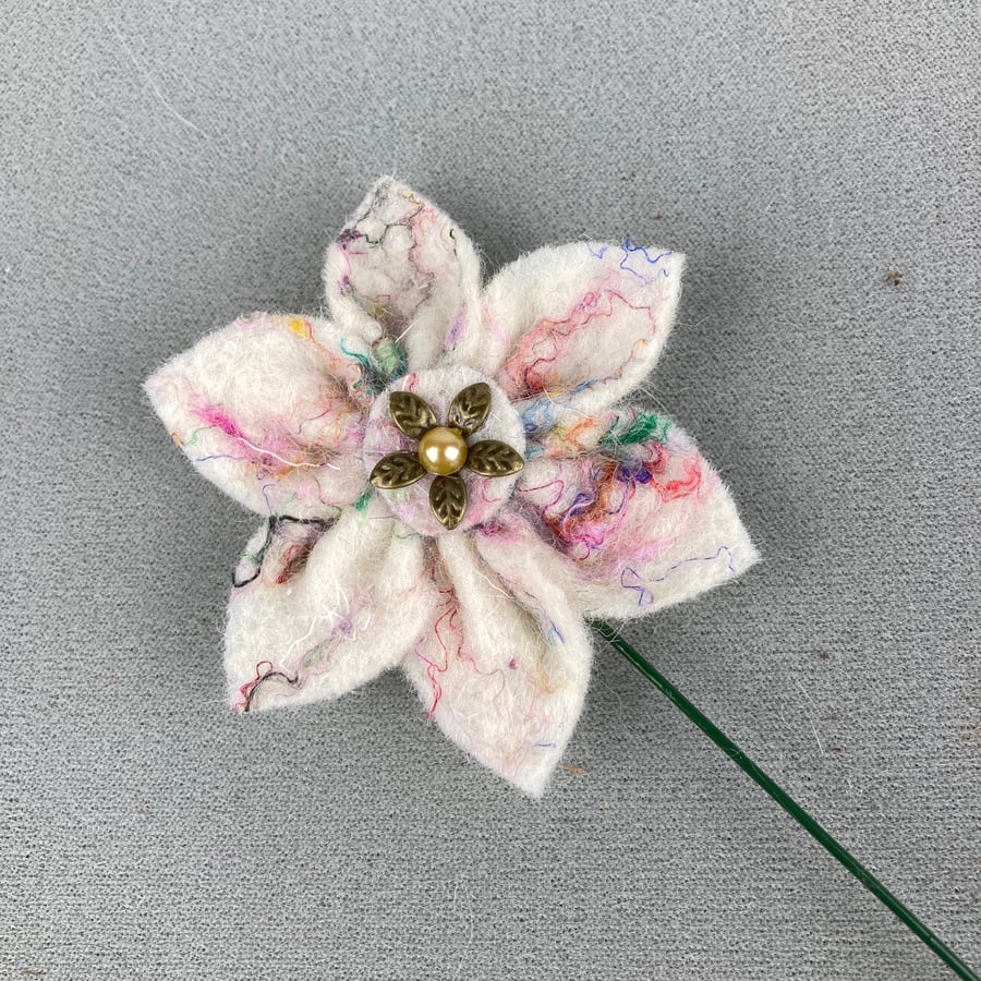 Felted flower stems - white with silk highlights