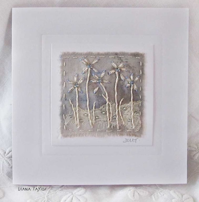 HAND EMBROIDERED BEADED FLORAL GREETINGS CARD