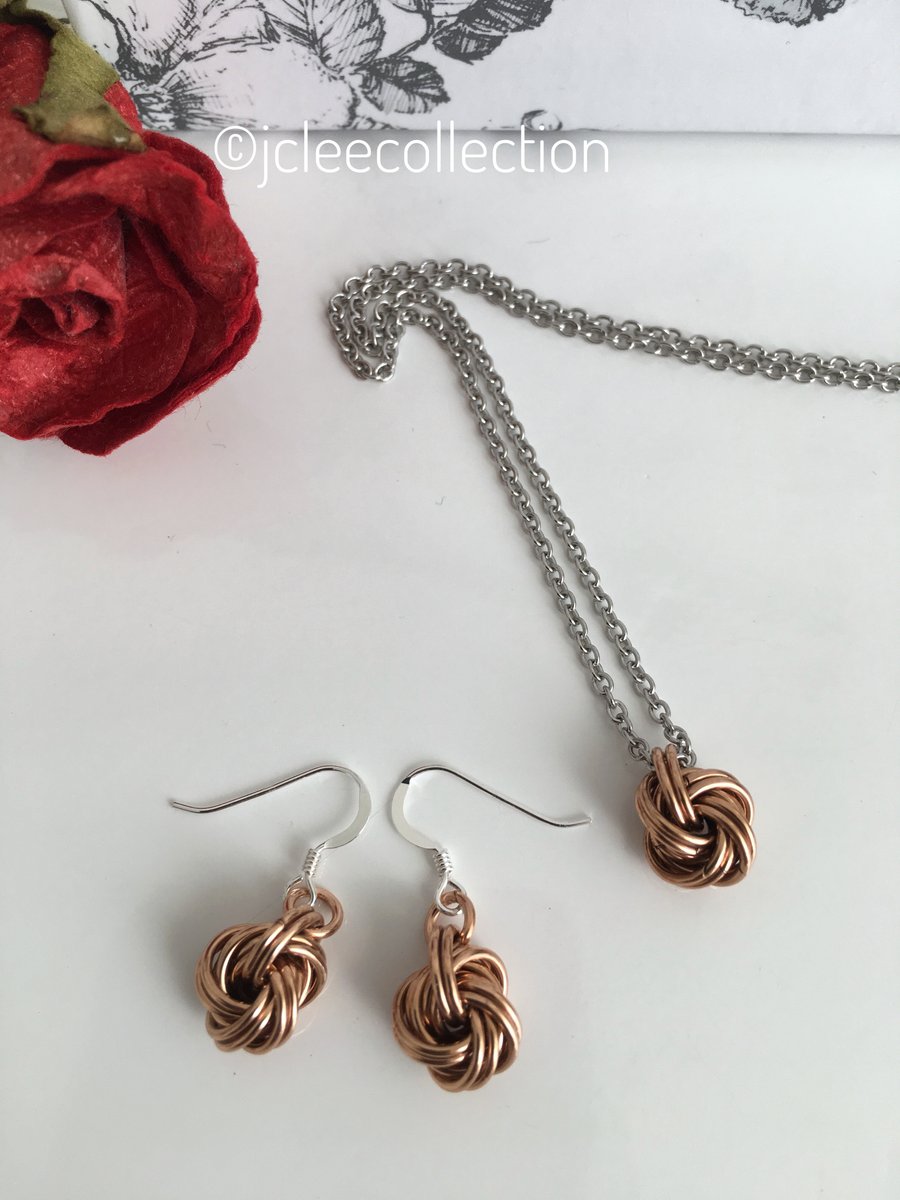 Handmade Bronze Infinity Love Knot Necklace and Earrings Jewellery Set