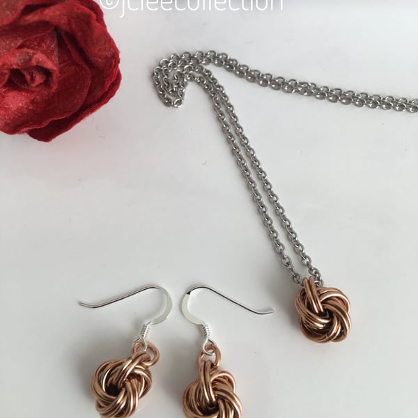 Handmade Bronze Infinity Love Knot Necklace and Earrings Jewellery Set