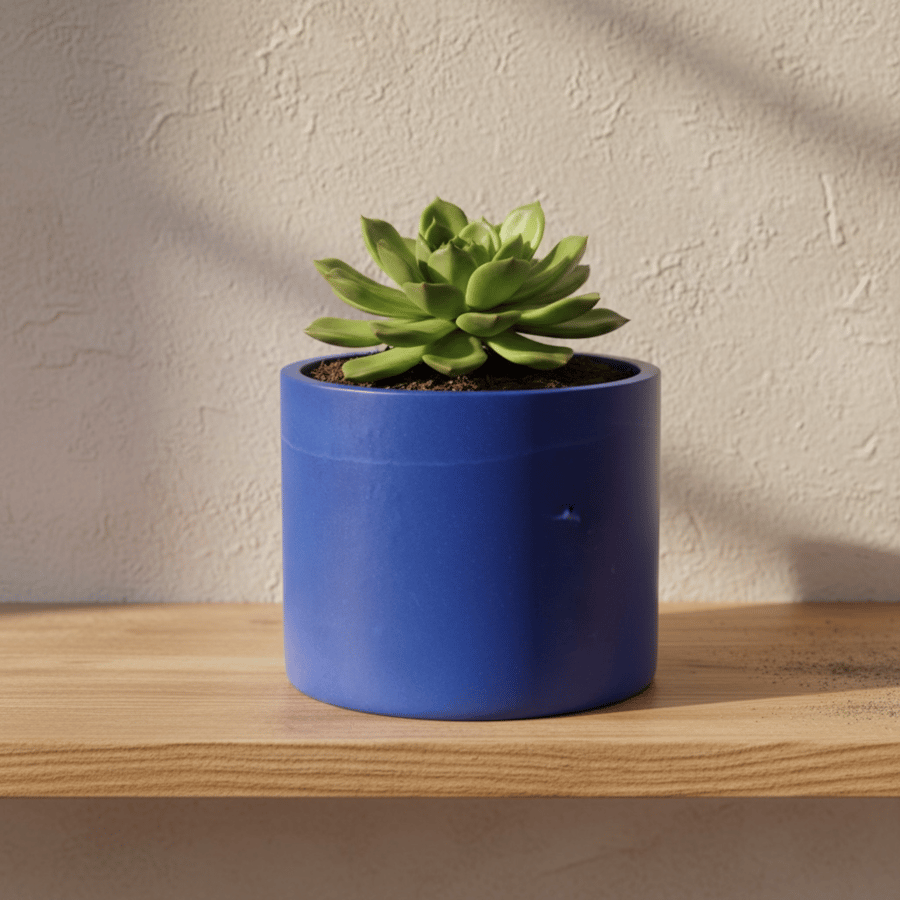 Large 15 cm Round Prussian Blue Plant Pot for Houseplants