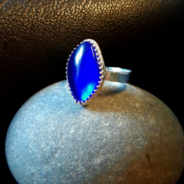 Silver and Blue Glass Ring