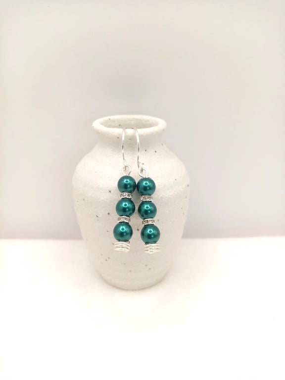 Glass Pearl Bead Drop Earrings, Choice of Colours, Customise, Colourful Earrings