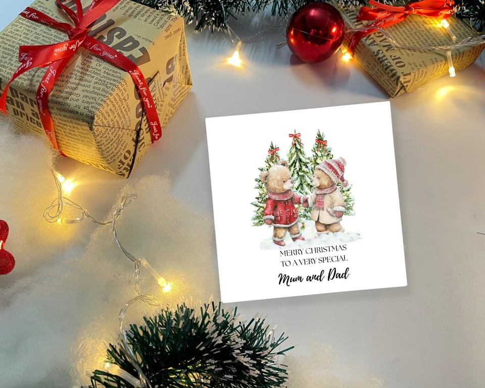 Mum and Dad Christmas Card, Handmade Christmas Card for Parents, Cute Festive Be