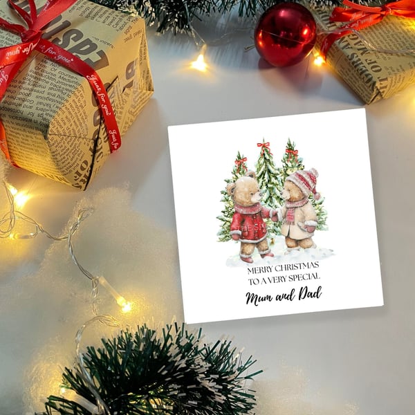 Mum and Dad Christmas Card, Handmade Christmas Card for Parents, Cute Festive Be