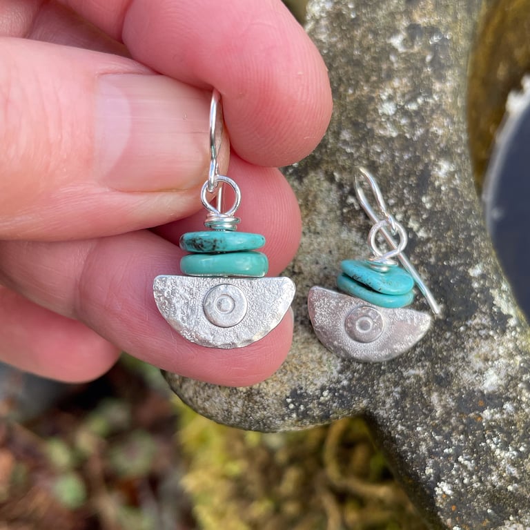  silver and turquoise earrings Ulu tribal blade