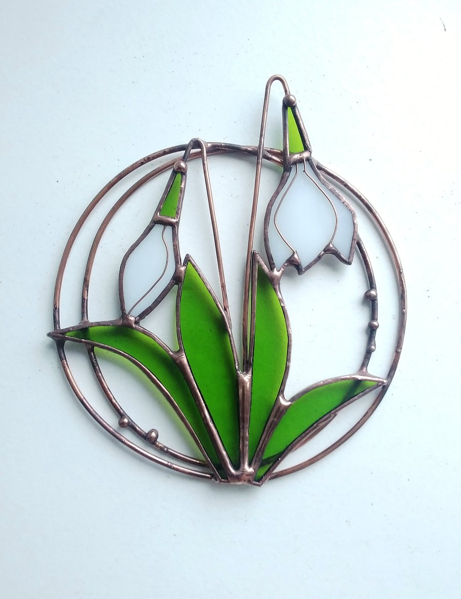 Stained Glass Snowbell Ring - handmade in Hampshire