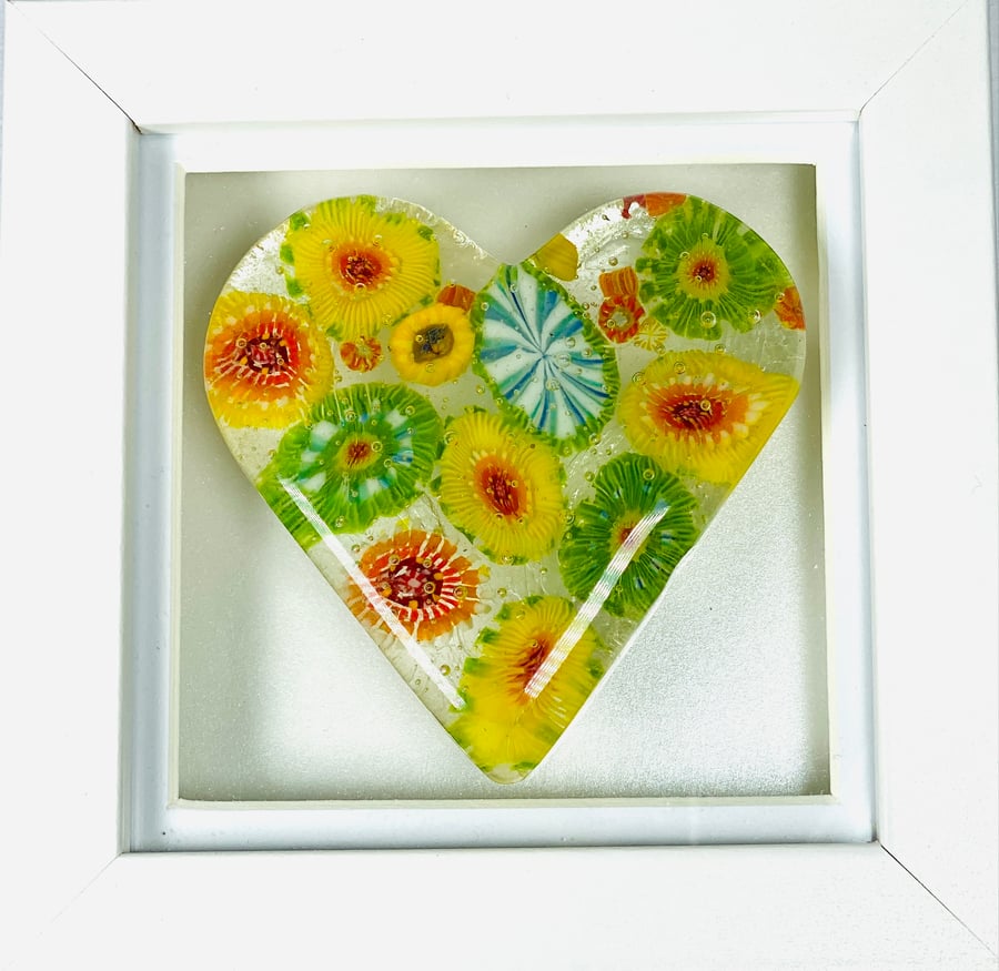 Fused glass heart picture  with murine  
