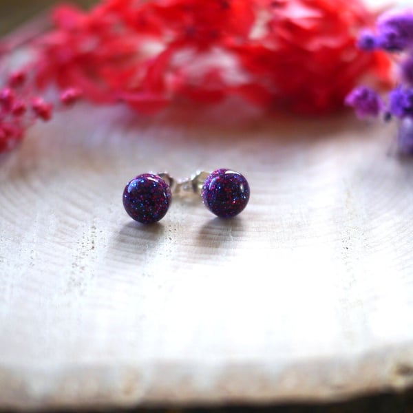 Sparkly Glitter and Resin Stud Earrings Hypoallergenic