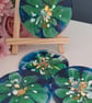 Peacock Bloom Handmade Resin Coasters with Holder Blue, Green & Gold 
