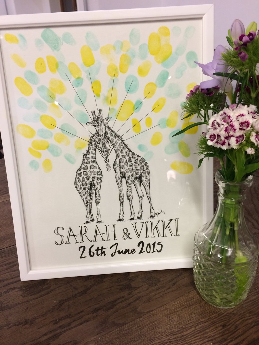 Personalised Illustrated Wedding Christening Guest Fingerprint Art Giraffe A3