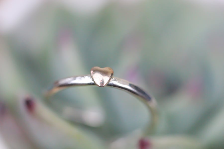 Sweetheart silver open ring with brass heart