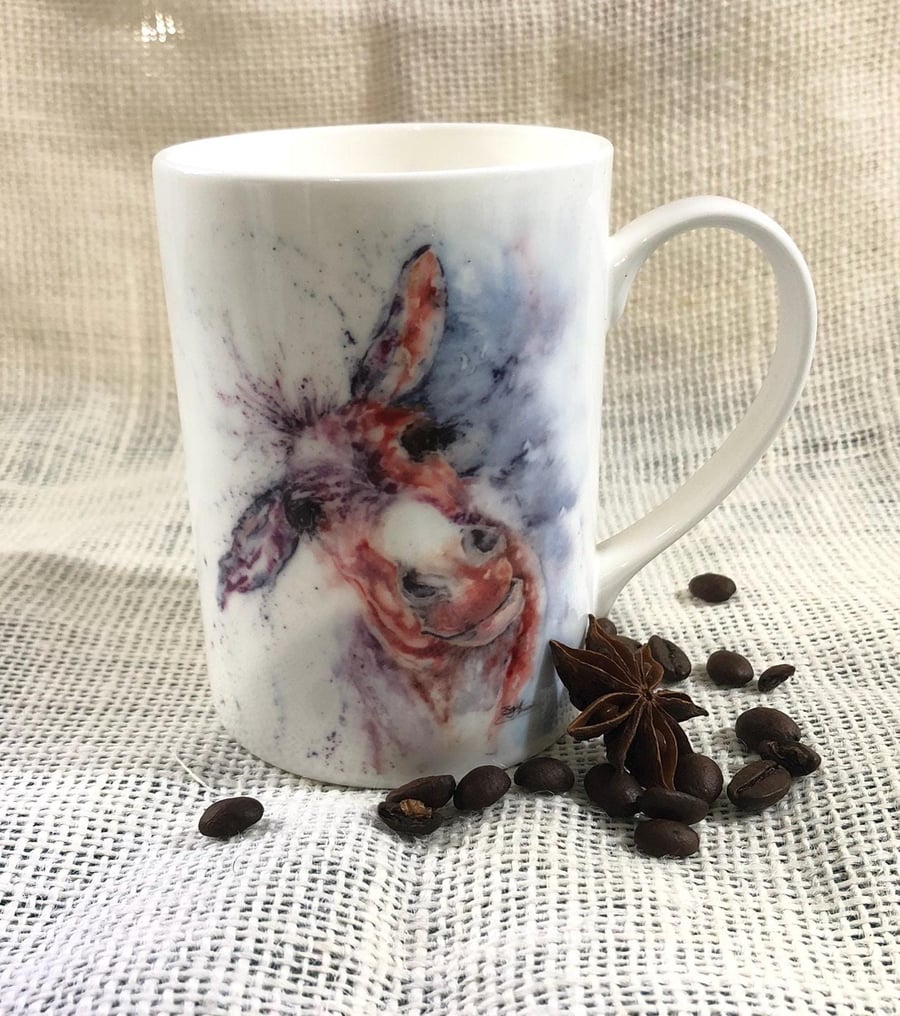 Wonky Donkey Watercolour Bone China Mug, Wildlife Art Mug by Artist Sandi Mower