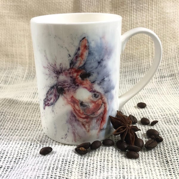 Wonky Donkey Watercolour Bone China Mug, Wildlife Art Mug by Artist Sandi Mower