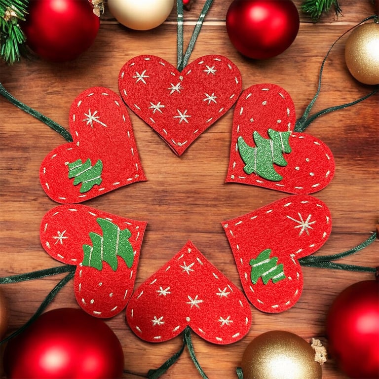Sets of 3 Christmas decoration baubles,hearts with glitter Xmas trees and stars 