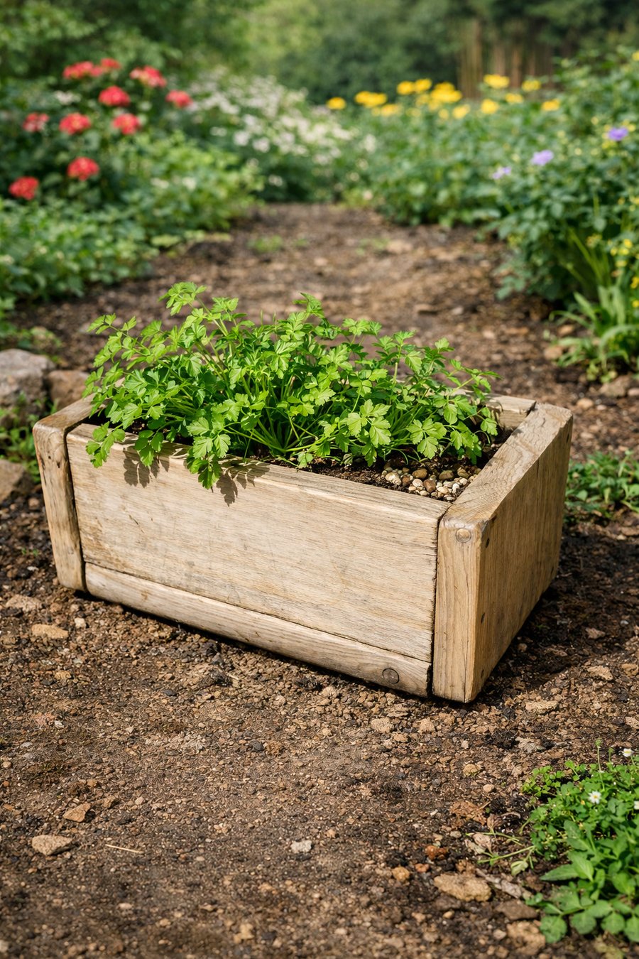 Rustic Solid Wooden plant Herb Trough Planter 40cm