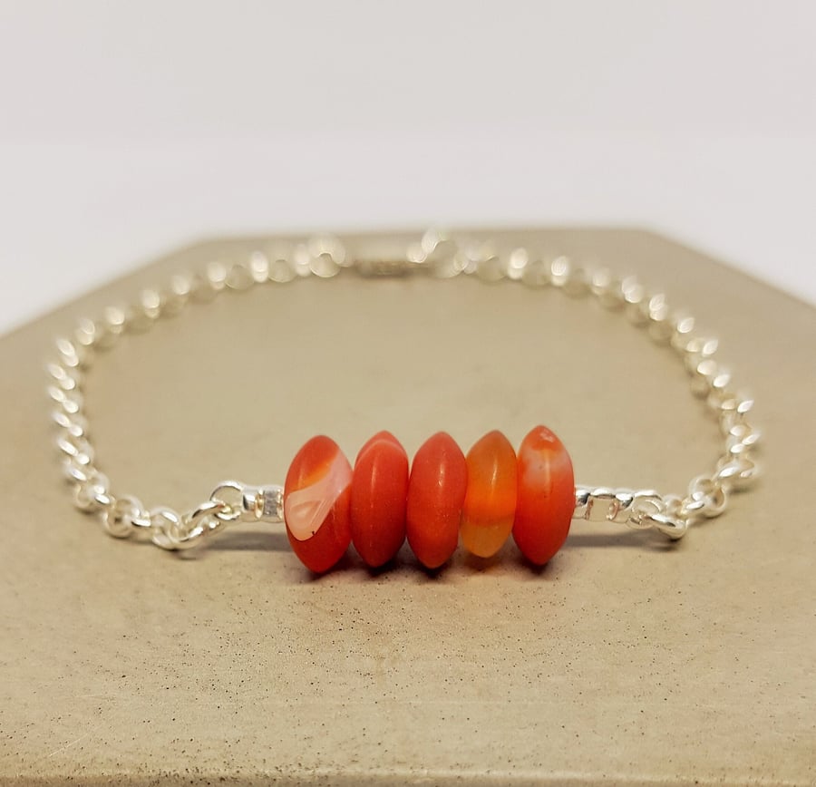 Carnelian Bracelet, Carnelian Discs, Carnelian Gemstone, Sterling Silver Bracele