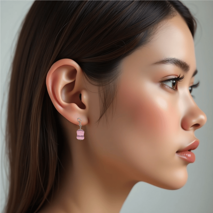 Handmade Rose Bamboo Selenite Earrings - 925 Sterling Silver Hooks