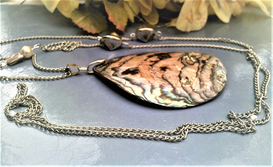 Large Abalone Shell Long Necklace Pendant for Women