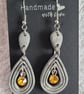 Handmade Polymer Clay Grey Teardrop Earrings, 316 Surgical Stainless Steel