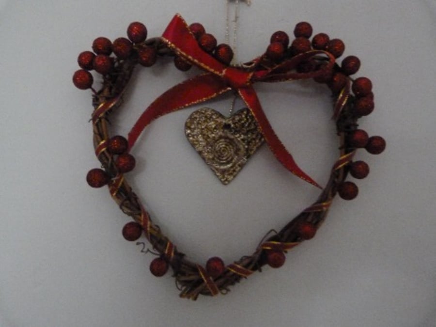 Red Berry Heart Christmas Wreath