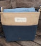 Upcycled Coffee Sack -  Crossbody Shoulder Bag - Denim with cream stripe - Image 3