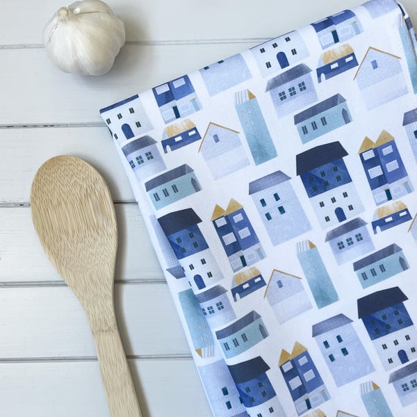 Harbour House Pattern Tea Towel 