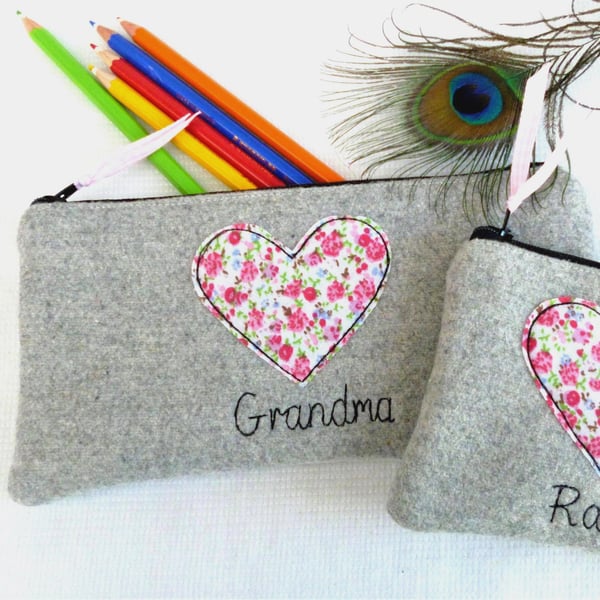 Heart Personalised Pencil Case - Custom Art Pen Pouch - Floral or Dot Love