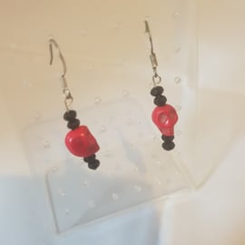 Red skull earrings