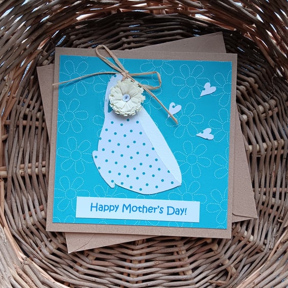 Perfectly Imperfect Teacup Mother's Day Card with Quilled Flower Size 5" x 5 " 