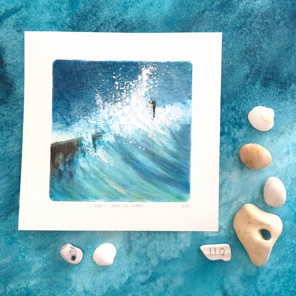 Crashing wave sea spray mixed media ocean surf series