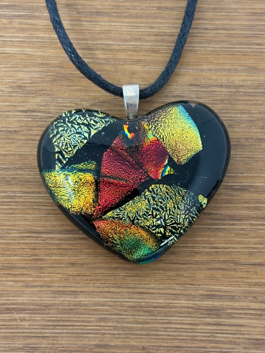 Bronze and Gold Dichroic Glass Heart Pendant