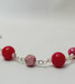Red Coral & Pink Rain Flower Jasper Bracelet - Image 2