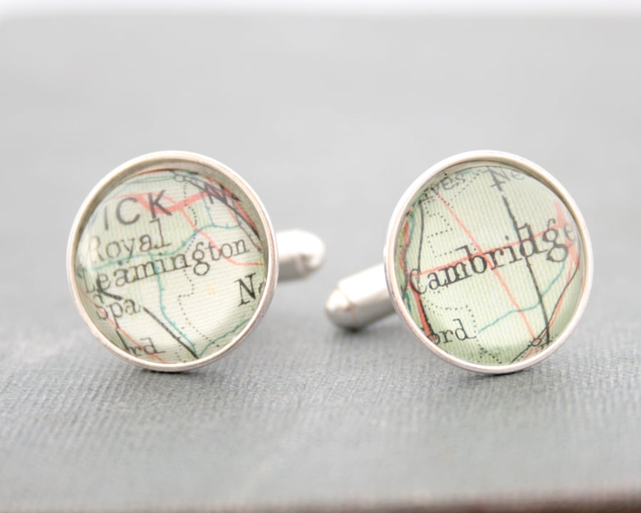 Sterling Silver Cufflinks with Custom Map Fragments Personalized Cuff Links